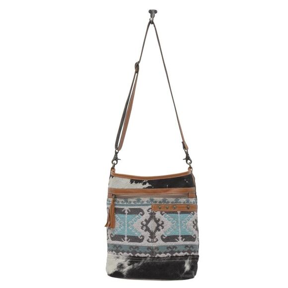 Myra Bag Handmade Isabela Fiori Shoulder Bag Upcycled Canvas & Cowhide Leather - Picture 5 of 9